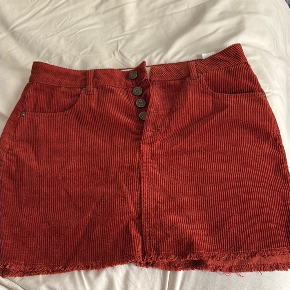 Women's Corduroy Button-Front Skirt - Rust